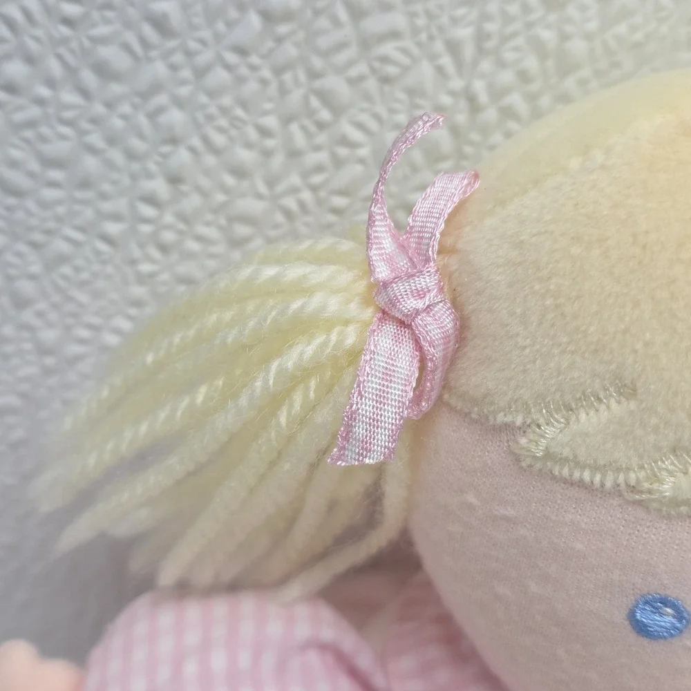 Oshkosh Blonde Baby Doll Blue Eyes Pink Rattle Plush Floral Dress